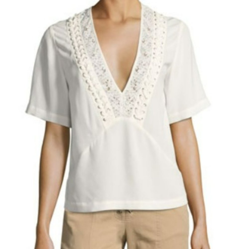 A.L.C. Annora Silk Top, Beige, Size 4